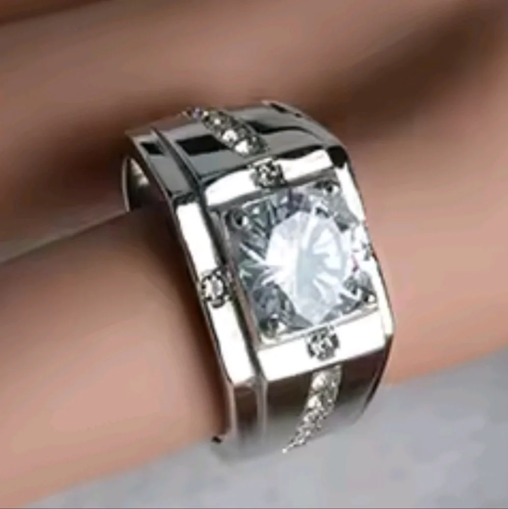 Classic Men's 925 Silver Diamond Ring Sz 13